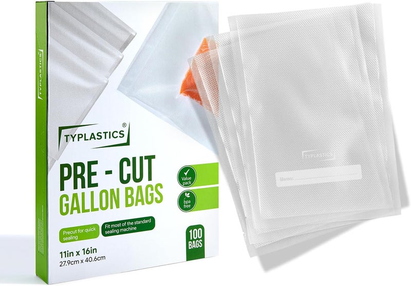 TYPLASTICS Vacuum Sealer Bags for Airtight Food Storage, 1 Gallon Pre-Cut Bags, 100 Count - Image 1